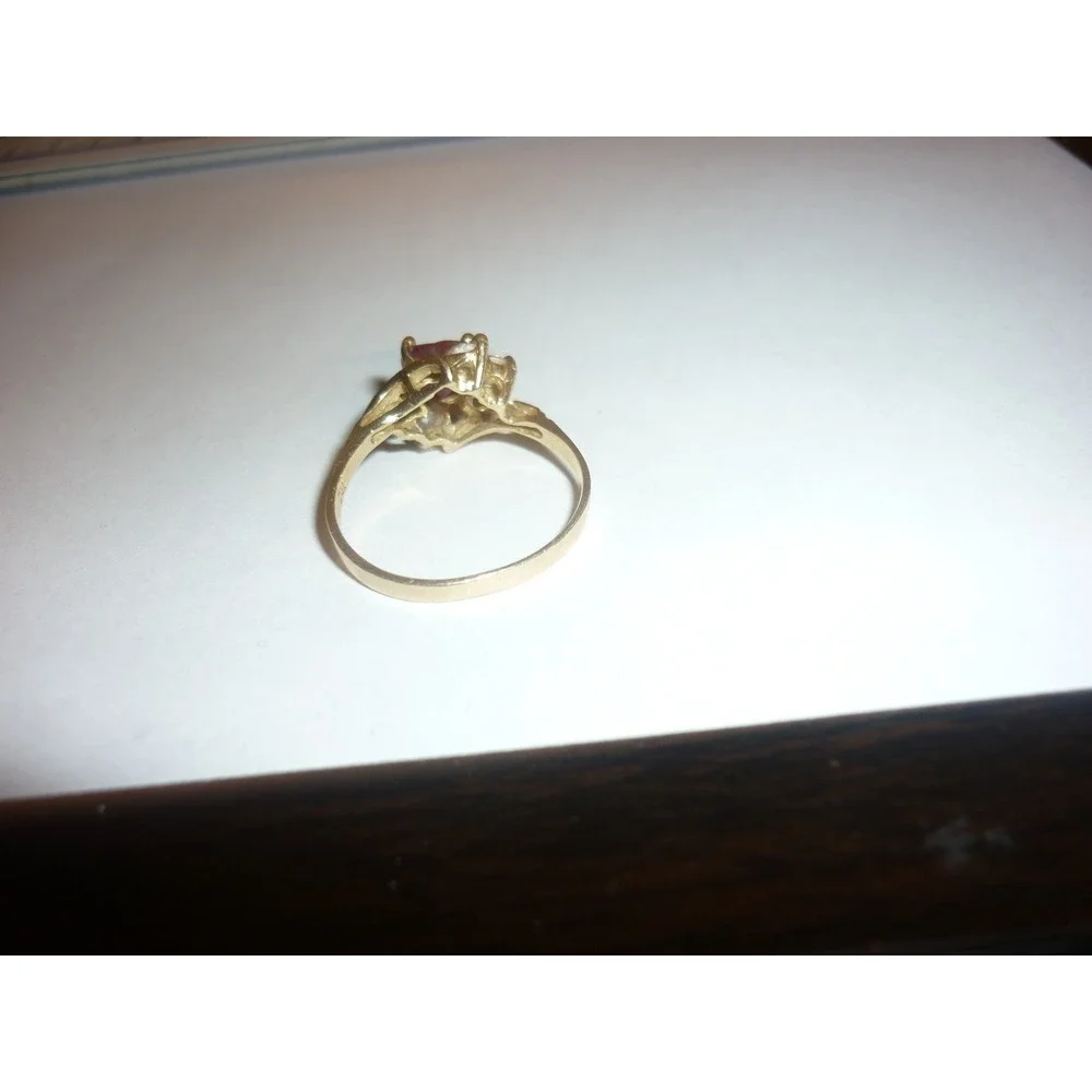 10K Yellow Gold Heart Ruby Diamond Accent Bypass Ring 417 ASK 2.12g Size 7